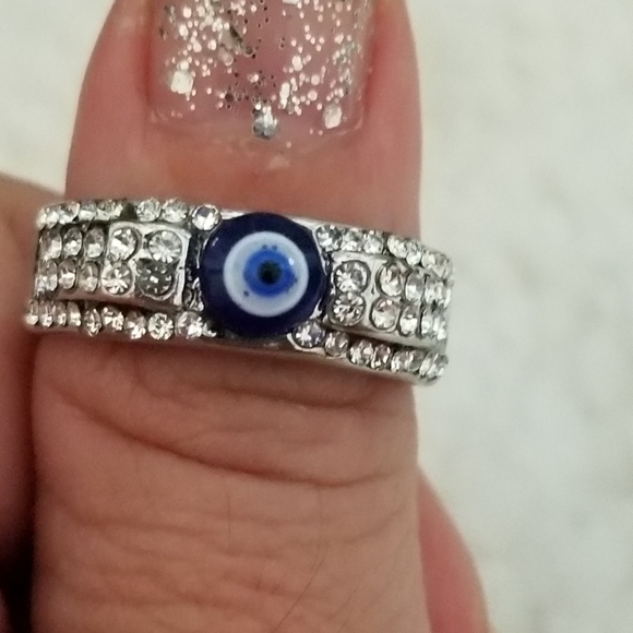 3/$30♥️ Lucky Evil Eye  Protection Rhinestone Silver Ring New all sizes New - Picture 4 of 4